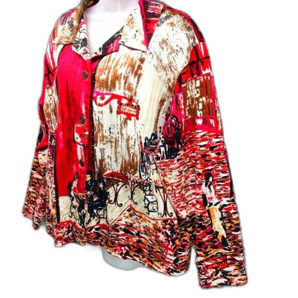 Um Company Vintage London Shacket. Woman's XL. Cafe Motif. 4 Button. Beadwork... - Picture 1 of 16